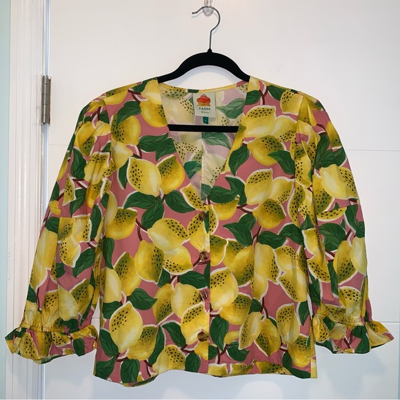 Farm Rio fresh lemons puff sleeve blouse Small - Picture 4 of 7